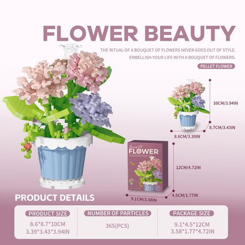 BOROLA Mini Flower Potted Building Blocks Plants Set, Colorful Cute Small Toy Plant Basket, Creative Block Flower Collection Home Office Decor Desktop Trinkets Birthday Gifts(Red Rose Blocks)