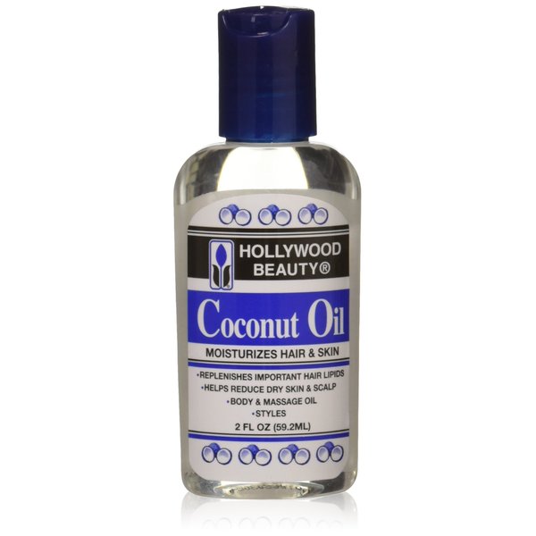 Hollywood Beauty Coconut Hair Oil, 2 oz - Moisturizes Hair & Skin, Replenishes Hair Lipids, Body & Massage Oil, Relieves Scalp Dryness, Reduces Dandruff