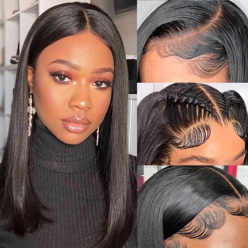 Oriole HD Lace Front Wigs Human Hair 13x4 Glueless Wigs Human Hair Pre Plucked with Baby Hair 16 inch Bob Wig Human Hair 180% Density Straight Human Hair Short Bob Wig for Black Women