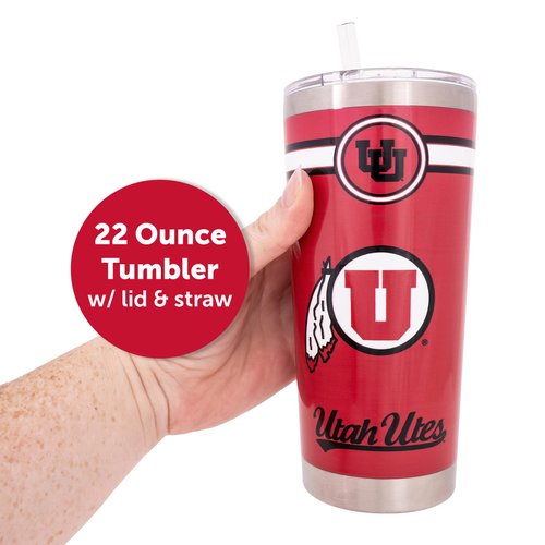 Desert Cactus University of Utah 22oz Rally Tumbler UT Utes Insulated Stainless Steel with Lid and Straw Reusable Double Walled Cup Hot and Cold Drinkware Full Color 22 Ounces (Red)