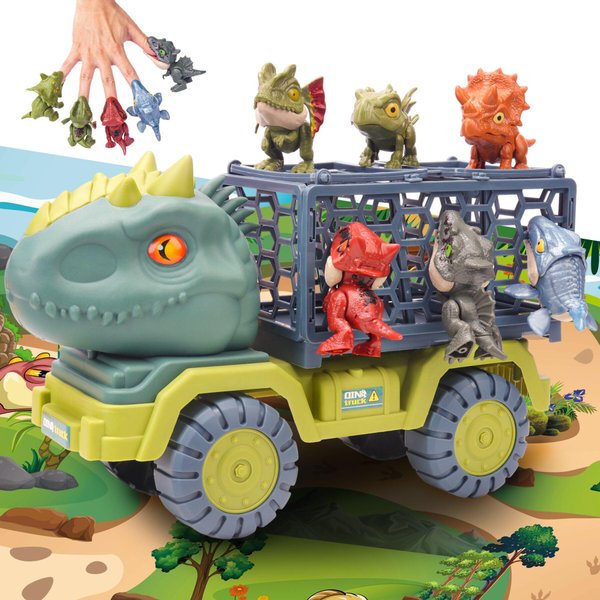 COSOOS Dinosaur Toys for Kids 3-5, T-Rex Dinosaur Truck Carrier Transport Car with 6 Dinosaur Figures, Dino Play Mat, Capture Jurassic Dinosaur Playset for Toddler Boy Girl, Christmas Stocking Stuffer