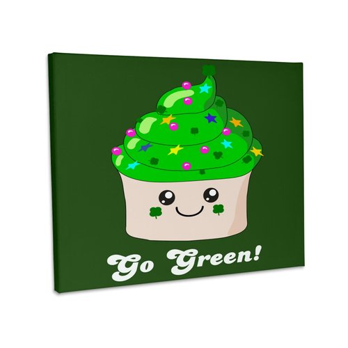 3dRose, Go Green - St Patricks Day Irish Cute Cupcake - Eco friendly Kawaii Dessert - Ireland Irish humor, Museum Grade Canvas Wrap 10x8