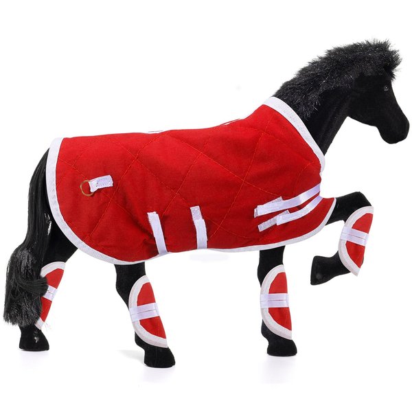 Yeyeplum 6 Pcs Christmas Horse Toy Accessories Red Horse Tack Blanket Red Horse Leg Wraps Red Small Horse Toy Accessories Christmas Stocking Stuffers for Small Horse Toy