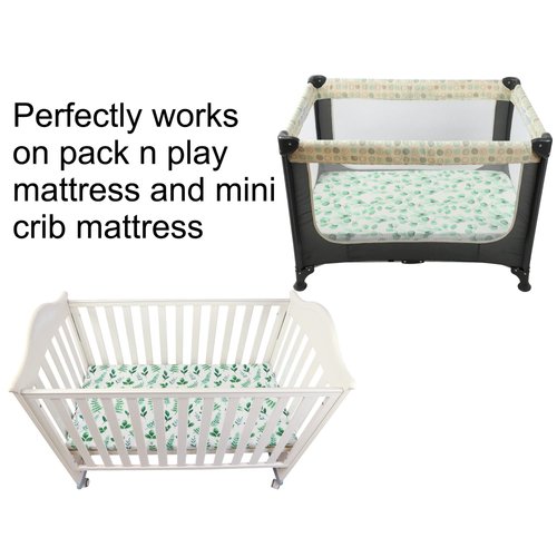 Pack n Play Sheets 2 Pack for Baby Unisex, Stretchy Jersey Knitted Portable Mini Crib Sheets Playard Mattress Cover for Baby Boys and Girls, Watercolor Green Botanical Leaf