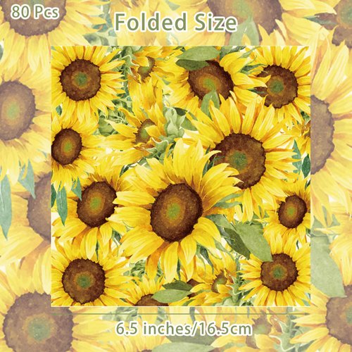 Jajajuegos 80Pcs Sunflower Paper Napkins Sunflower Disposable Party Napkins Set Sunflower Paper Luncheon Napkins Sunflower Theme Party Supplies for Sunflower Themed Parties, 6.5 Inch