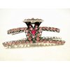 Generic Art deco silver metal hair claw clip with crystals (Primary color: Pink), 1 Count (Pack of 1)