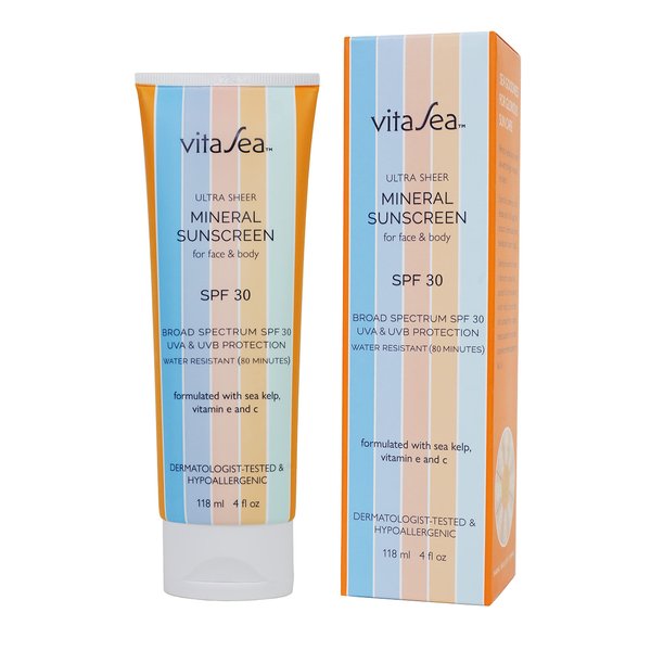 Noodle & Boo VitaSea Ultra Sheer Mineral Sunscreen Lotion for Face and Body, Broad Spectrum Reef Friendly SPF 30, UVA & UVB Protection, Formulated with Sea Kelp, Vitamin E & C, 4 Fl Oz
