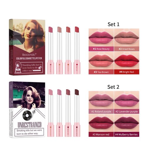 BEUKING Cigarette Case Lipstick, Matte Non-stick Cup Easy-to-color, Velvet Long Lasting Cigarette Lipstick Set, Lightweight Mini Portable Smooth Lip Gloss Lip Tint Attractive Lip Makeuo Kit (01)