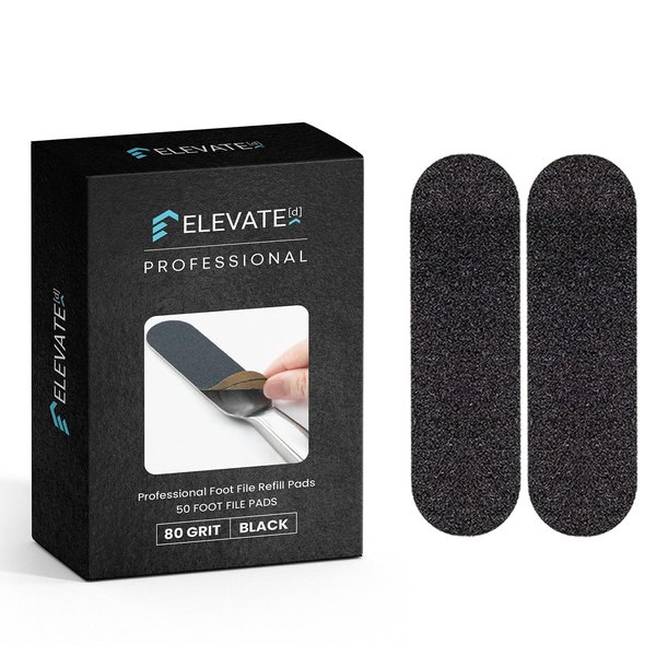 Professional Pedicure File Refills - Pack of 50 Foot File Replacement Pads - Black - Disposable Foot Files for Pedicures - Pedi Foot File Pads with Water Resistant Strong Adhesive (80 grit)
