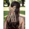 LFOUVRE Lace Hair Bows for Women Girls,Beige Lace Hair Ribbon Embroidered Flower Hair Clips for Women, Bow Hair Clips Big Hair Bow with Long Tail,Bowknot Barrettes Hair Accessories for Women 3pcs