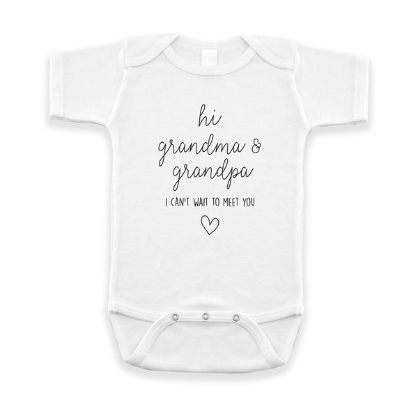 Hi Grandma & Grandpa I Can't Wait To Meet You Pregnancy Announcement Infant Bodysuit - Surprise Gift For Grandparents (White)