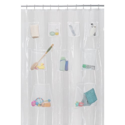 Zenna Home Waterproof PEVA Shower Curtain or Shower Liner with 9 Mesh Storage Pockets, 70" x 72", Bathroom Organizer, Clear