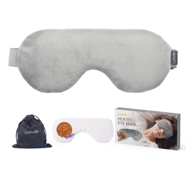 Luxtude Heated Eye Masks for Dry Eyes with Flaxseed & Lavender, Microwave Warm Eye Compress Moist Heat, Weighted Eye Mask for Sleeping, Hot Stye Eye Compress for Puffy Eyes, Dark Circles (Gray)