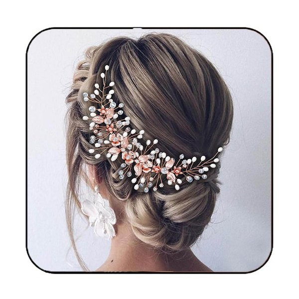 Easedaily Bride Wedding Hair Vine Silver Flower Leaf Bridal Headpieces Pearl Hair Accessories for Women and Brides