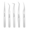 LANKIZ Eyelash Extension Tweezers Set 5 PCS for Volume Lash Extensions Stainless Steel Straight and Curved Tips Eyelash Tweezers for Extensions Isolation Fanning Applicator -Silver