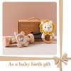 Youuys Wooden Baby Rattle Set (3pcs) - Crochet Rattle Rain Stick Teething Toys, Wooden Montessori Toy for Newborn Infant Baby Rattles Set Toys 3-6 Months(Lion)