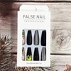 24 Pcs Halloween Fake Nails, Black White Stripes Press on Nails Long Coffin False Nails with Ghost Design Full Cover Acrylic Nails Matte Artificial Nails Halloween Stick on Nails for Women and Girls