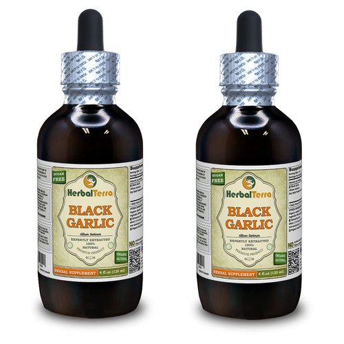 Herbal Terra LLC Black Garlic (Allium Sativum) Dried Bulb Powder Liquid Extract, Certified Organic 2x4 oz