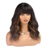 topshe Wavy Wig with Bangs for Women Brown Hair 14 Inches Shoulder Length Curly Hair Synthetic Wigs Heat Friendly Fiber Caramel Highlights Color