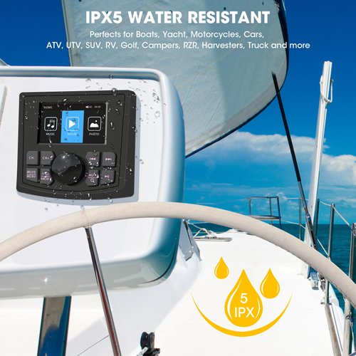 Waterproof Marine Radio Stereo for Boat: Bluetooth Marine Digital Media MP5 Player with 3 Inch LCD Display AM FM AUX USB EQ Subwoofer