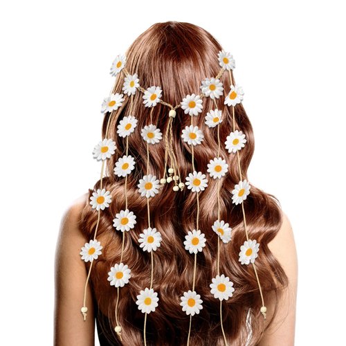 Kunyeah Flower Headband for Girl Daisy Tassel Headpiece Bohemian Hair Band Floral Bandana Party Hair Accessories for Women (White)
