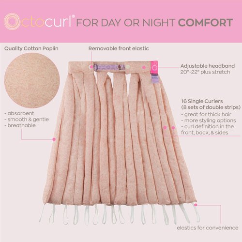 Octocurl Heatless Hair Curler - Cotton Poplin Hair Curlers for Overnight Curls - Rollers Hair Curlers Medium Hair - Hair Curlers to Sleep In - Heatless Curls Headband (Medium Length - Methinks Pink)