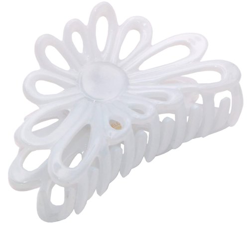 Parcelona French Plume 3" Celluloid No Slip Grip French Covered Spring Jaw Hair Claw Durable Styling Hair Accessories Women Strong Hold Girls Hair Claw Clips, Made in France (Solid White)