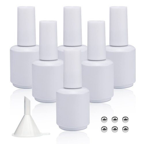 Agidea Empty Gel Nail Polish Bottles, Empty Nail Polish Bottles 15ML, Opaque Round Glass Refillable Fingernail Polish Bottles UV Safe with Mixing Balls & Funnels, Pack of 6 (Matte White)