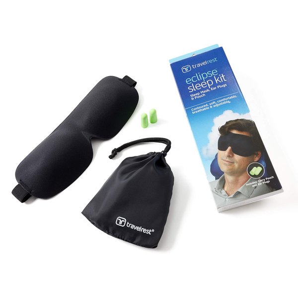 Travelrest Tranquility Sleep Mask with Ear Plugs & Carry Pouch for Home or Travel - Airplane Sleep Mask, Soft Sleep Eye Mask for Men and Women - Total Blackout for Restful Sleep with Adjustable Straps