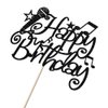 Naicaek Black Glitter Microphone Happy Birthday Cake Topper，Music Lover Birthday Decorations,Karaoke Musical Theme Birthday Party Supplies for Boys Girls (Black)