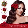ASTRYAS 4 Pieces Rose Flower Hair Clip Red Rose Bridal Hair Pins Rose Brooch Mexican Flower Hair Accessories for Woman Party Wedding Flamenco Dancer