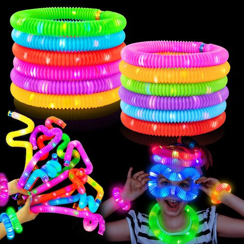 Kannove 24 PCS Light up Party Favors for Kids 4-8-12,LED Glow Sticks Pop Tubes Pack,Easter Basket Goodie gift Bag Stuffer Fillers,Glow Party Favors Birthday Return Gifts Treats Prizes for Boys Girls