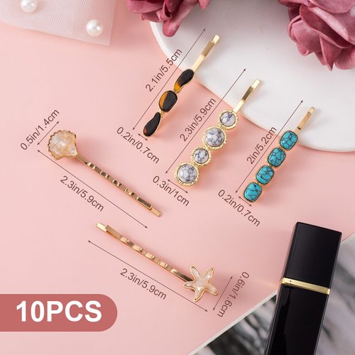 HINZIC 10 Pcs Stone Bobby Pins Decorative Mixed Hairpins Vintage Hair Clips for Women Ladies Girls Hair Slides Clips Accessories