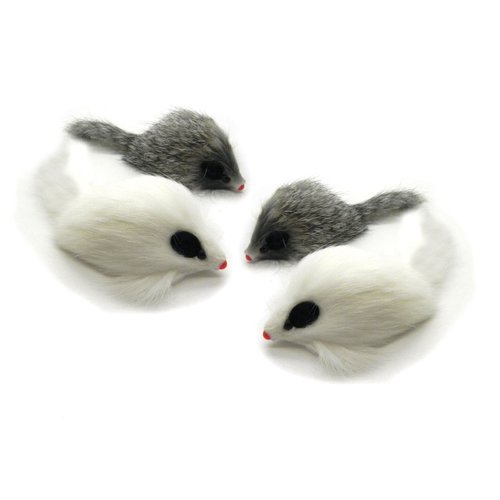Kats'N Us Real Rabbit Fur Long Hair Mouse Cat Toy - 4pk