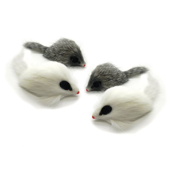 Kats'N Us Real Rabbit Fur Long Hair Mouse Cat Toy - 4pk