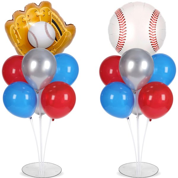Baseball party Balloons Stand Kit 2 Sets with 2 Baseball Glove Foil Balloons Baseball Themed Party Balloon Centerpiece for Tables for Game Sports Birthday Party Baseball Themed Decorations