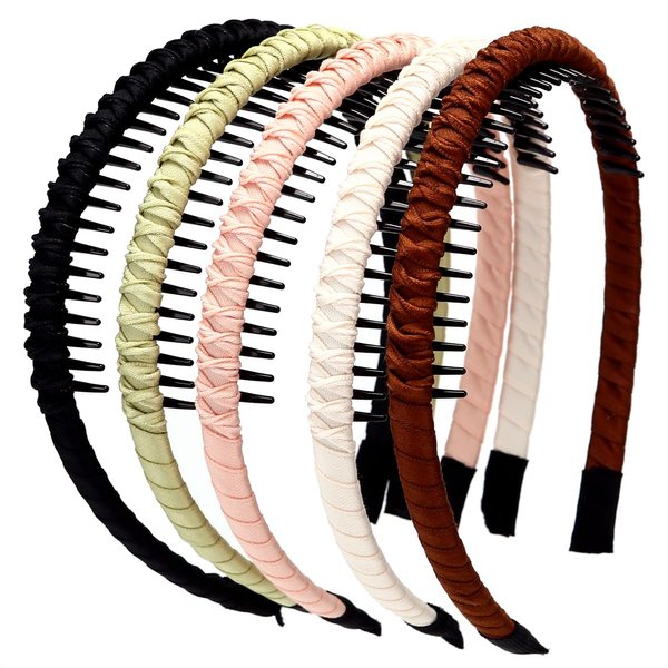 LONEEDY 5PCS Teeth Comb Headband Multi-color Non-slip Headbands for Women and Girls,Hold Hair Back Stays Flexible Hair band with Teeth for Washing Face Makeup (Mixed COLOR 01)
