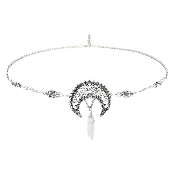 Merroyal Women Girls Moon Head Chain Rhinestone Crystal Headpieces Boho Celtic Knot Headband Halloween Hair Acessories（Sliver）