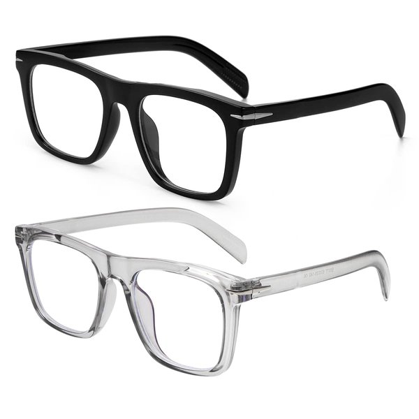 NIDOVIX Trendy Square Blue Light Blocking Glasses for Men Women, Fashion Frame Non-prescription Computer Glasses (Black+Transparent Grey)