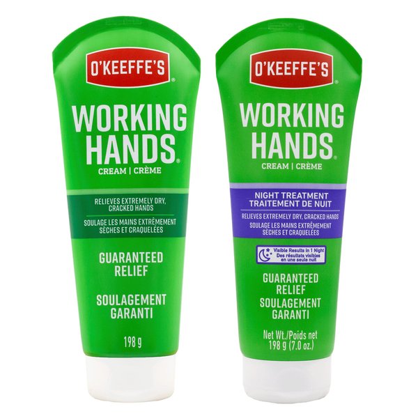 O'Keeffe's Working Hands Hand Cream, 7 oz Tube and Night Treatment Hand Cream, 7 oz Tube