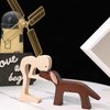 Men and Dog Figurines Wooden Gift Home Décor Accents，Wood Sculpture Puppy and Human Statue Figurine Office Decor Sculpture Model to Remember Friendship Between Dog and People,Eco-Friendly Gifts