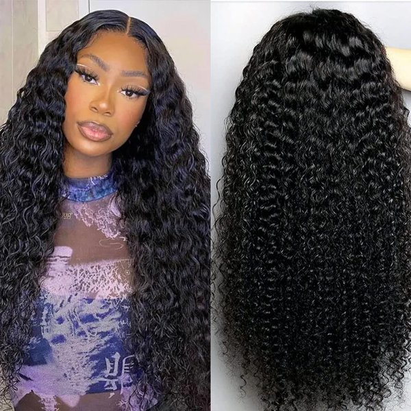 BASEMMAHER Lace Front Wigs Synthetic Artificial Human Hair Wigs for Women 24 Inch Middle Part Black Curly Wig Heat Resistant Synthetic Wig Natural Looking Wigs for Daily Party Use (Natural Black)