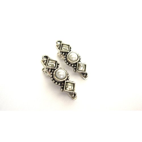 Generic Set of 2 small pearl gray crystal metal alligator hair claw clip for fine thin