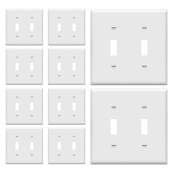 ENERLITES - FBA_8812-W-10PCS Toggle Light Switch Wall Plate, Size 2-Gang 4.50" x 4.57", Unbreakable Polycarbonate Thermoplastic, 8812-W-10PCS, White (10 Pack)