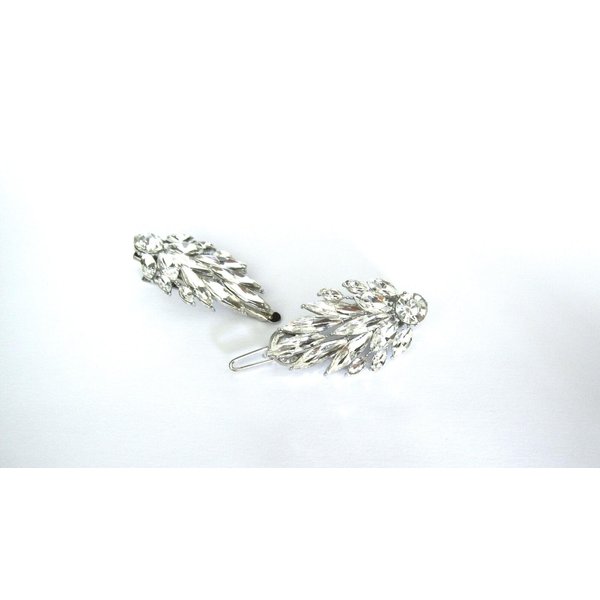 Small silver crystal leaf antique style hair alligator clip barrette for fine (Clip quantity: 2 clips, Pattern: Alligator clip)