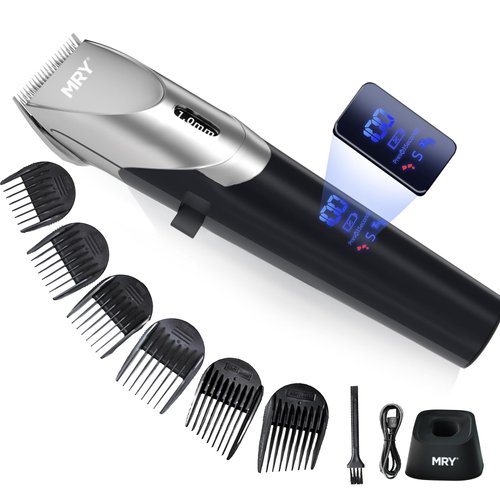 MRY Stainless Steel Cordless Clippers for Men Barber Women Professional Waterproof LCD Mens Clippers USB Rechargeable Hair Clippers(Black with Silver Color)