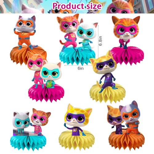 karg 8Pcs Cat Party Decorations, Cute Honeycomb Centerpieces Table Toppers, 3D Double Side Cake Toppers,Cat Birthday Supplies for Girls and Boys