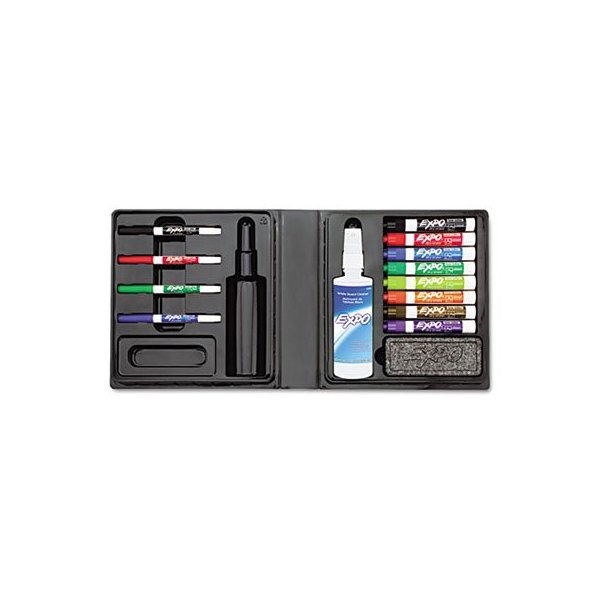 Low-Odor Dry Erase Marker, Eraser & Cleaner, Chisel/Fine, 12/Set