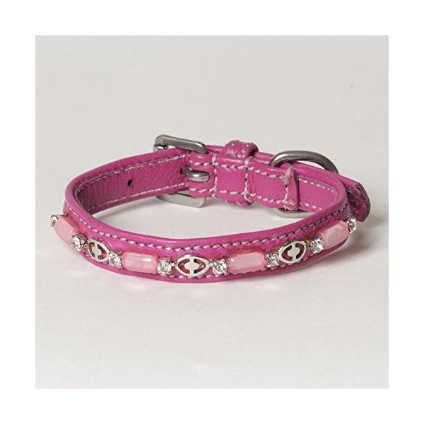 XX-Small Beaded Rhinestone Soft Napa Leather Padded Utopia Dog Collar, Fits Neck Size 8" - 10"