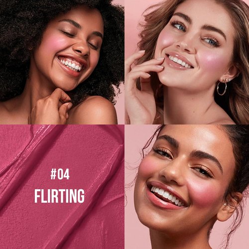 Multi-Use Makeup Cream Blush Stick, Unidollss 3-in-1 Buildable Blush Stick for Cheeks, Eyes, and Lips, Hydrating formula, All day wear, Easy Application with Thumb Puff Included (04 FLIRT)